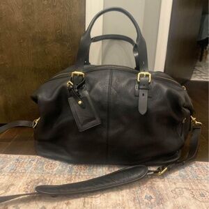 Cole Haan Mens Black Leather Weekender Duffle Bag